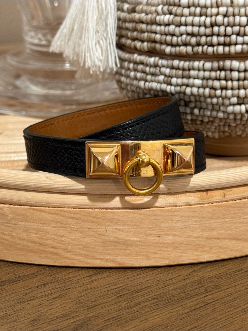 Hermès Rivale Double Tour Bracelet Black Leather